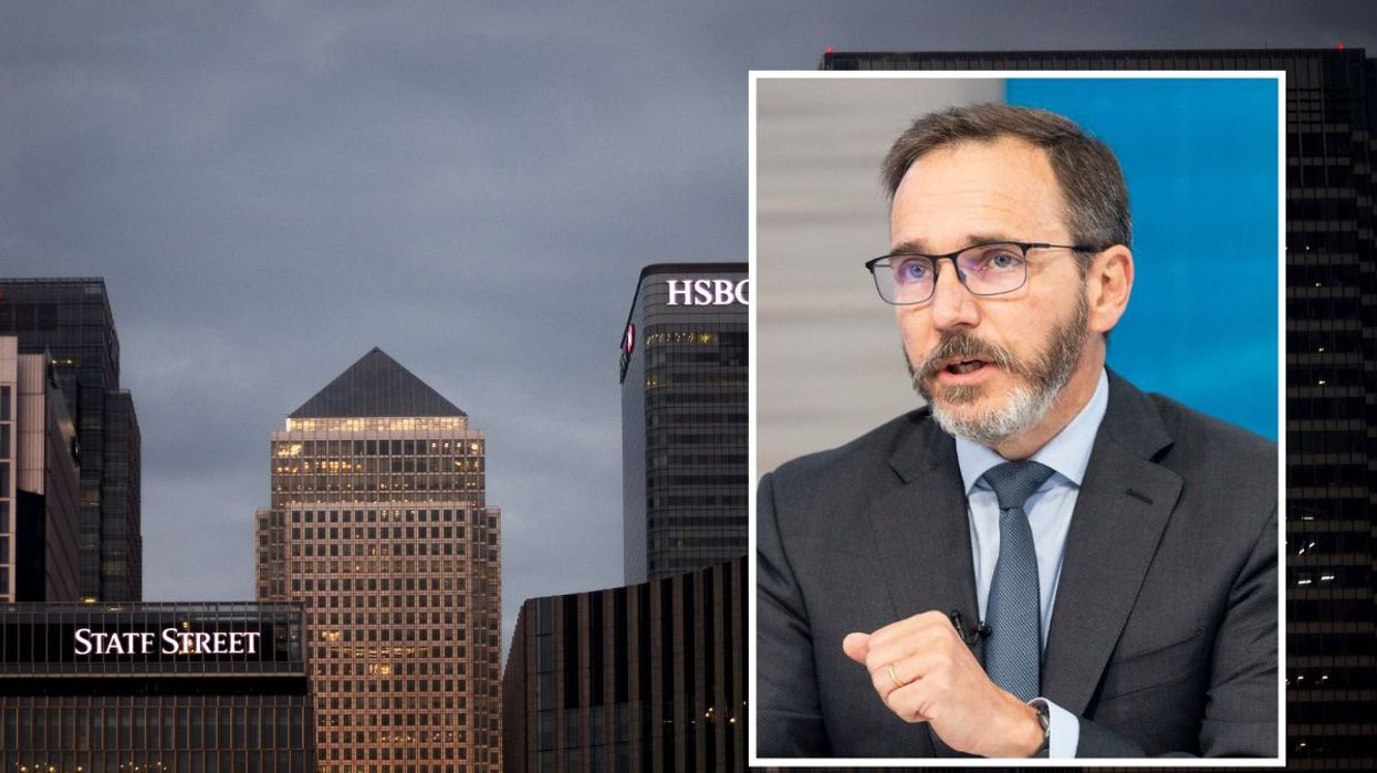 Canary Wharf skyline and inset of IMF official