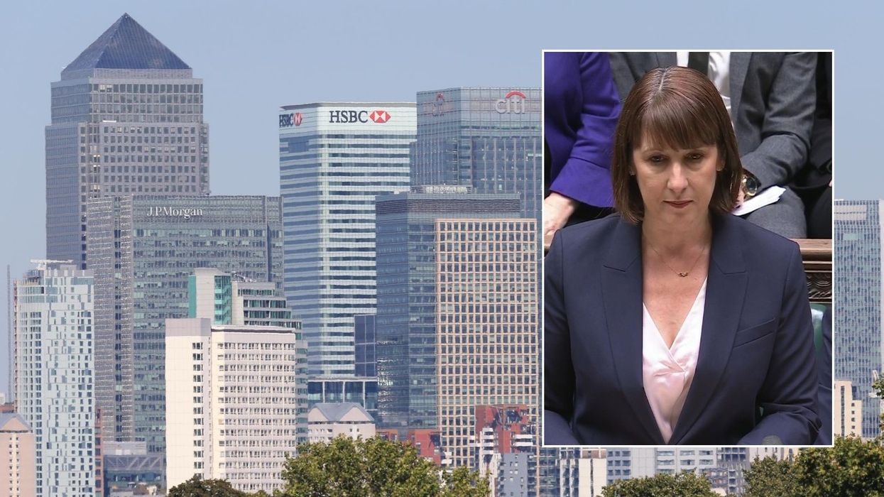 Canary Wharf skyline and Rachel Reeves