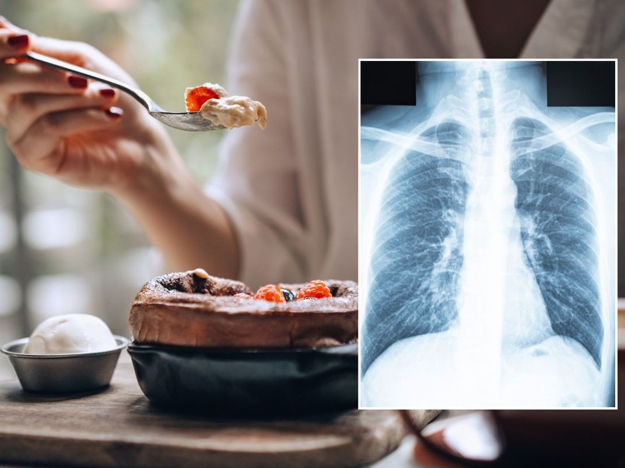 cancer scan and person eating