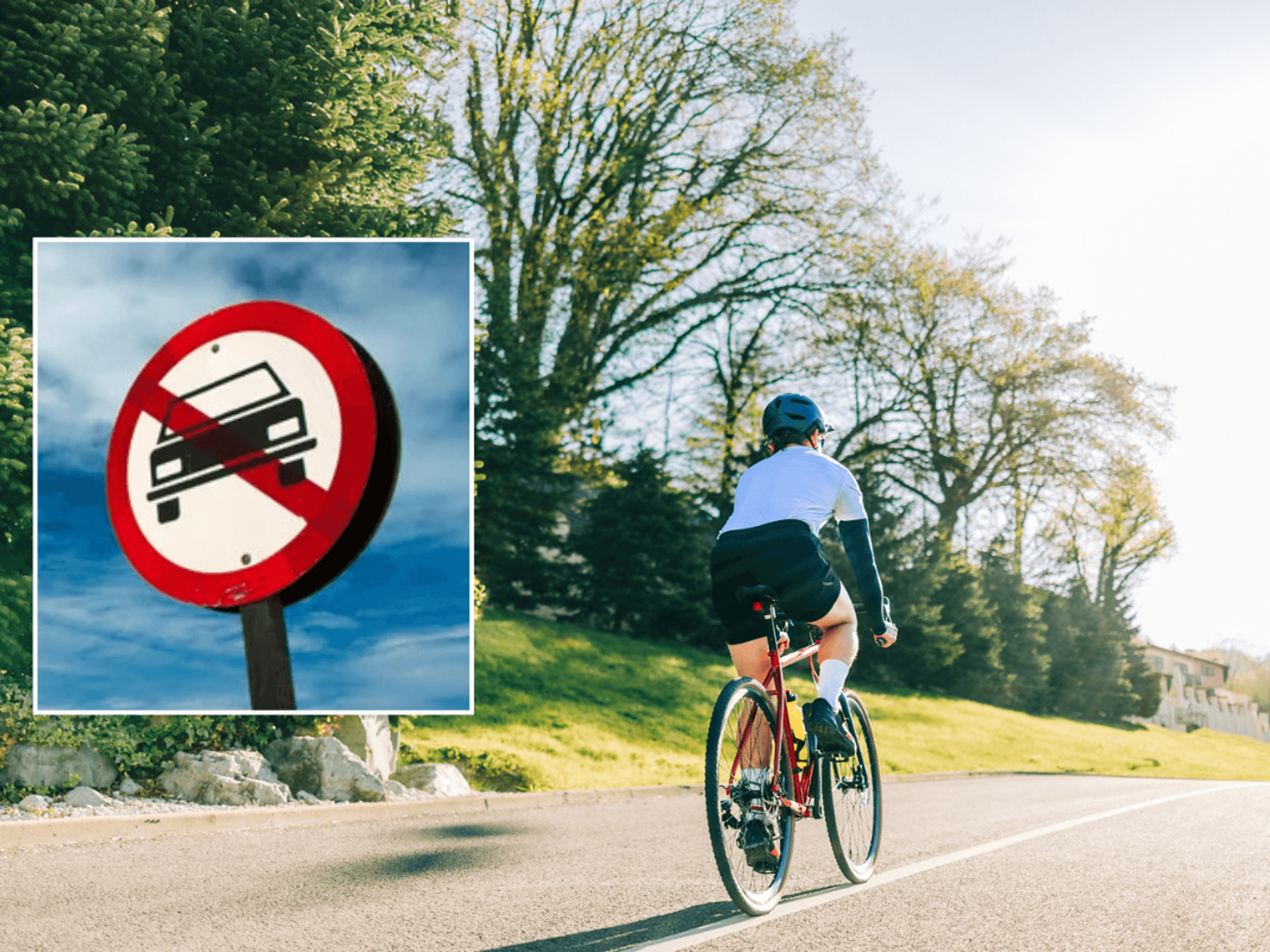 Car ban sign and bicycle