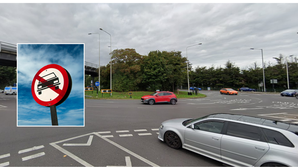 Car ban sign and Gallows Corner junction