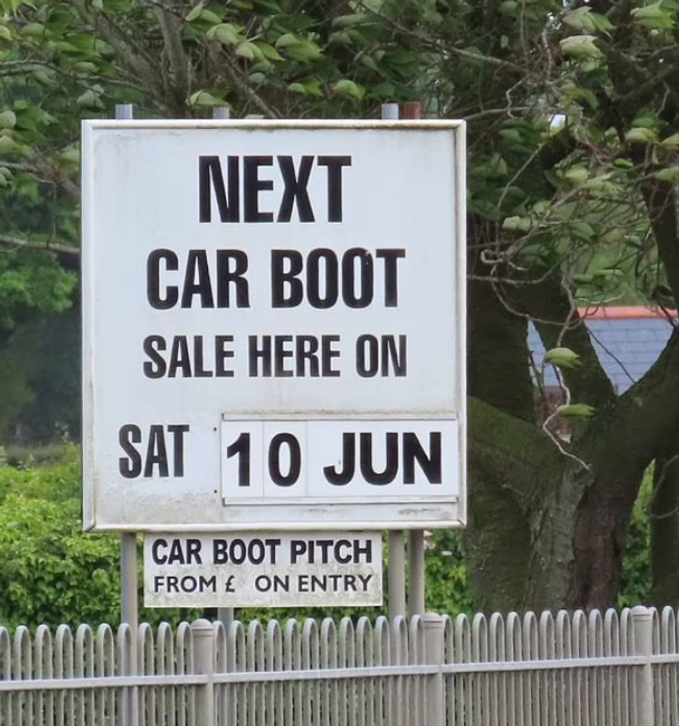 Car boot sale sign