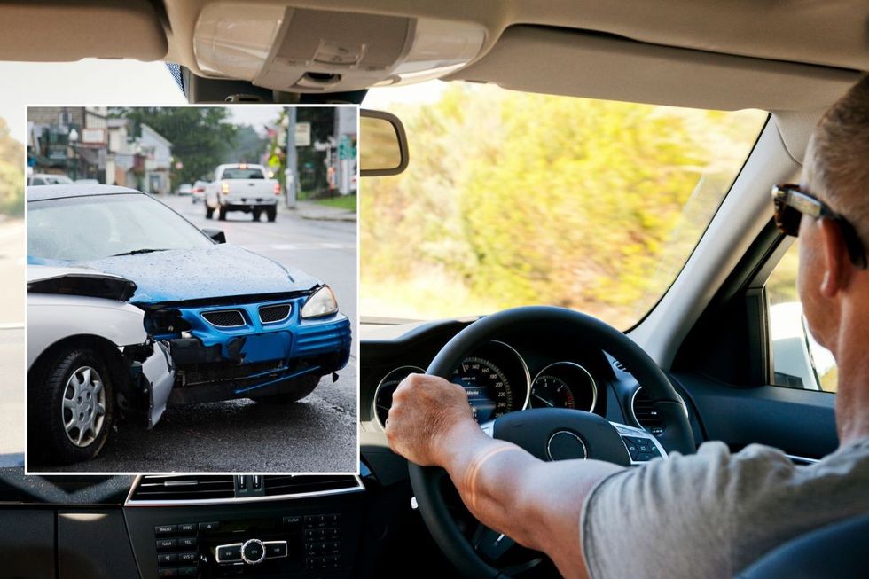 Car crash and a man driving