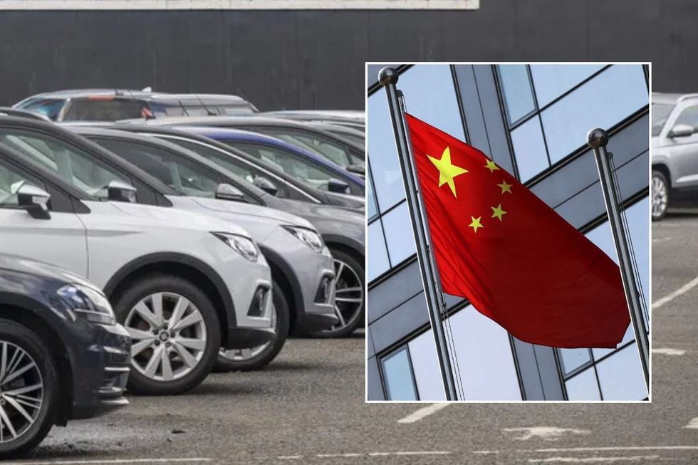 Car dealership and a Chinese flag