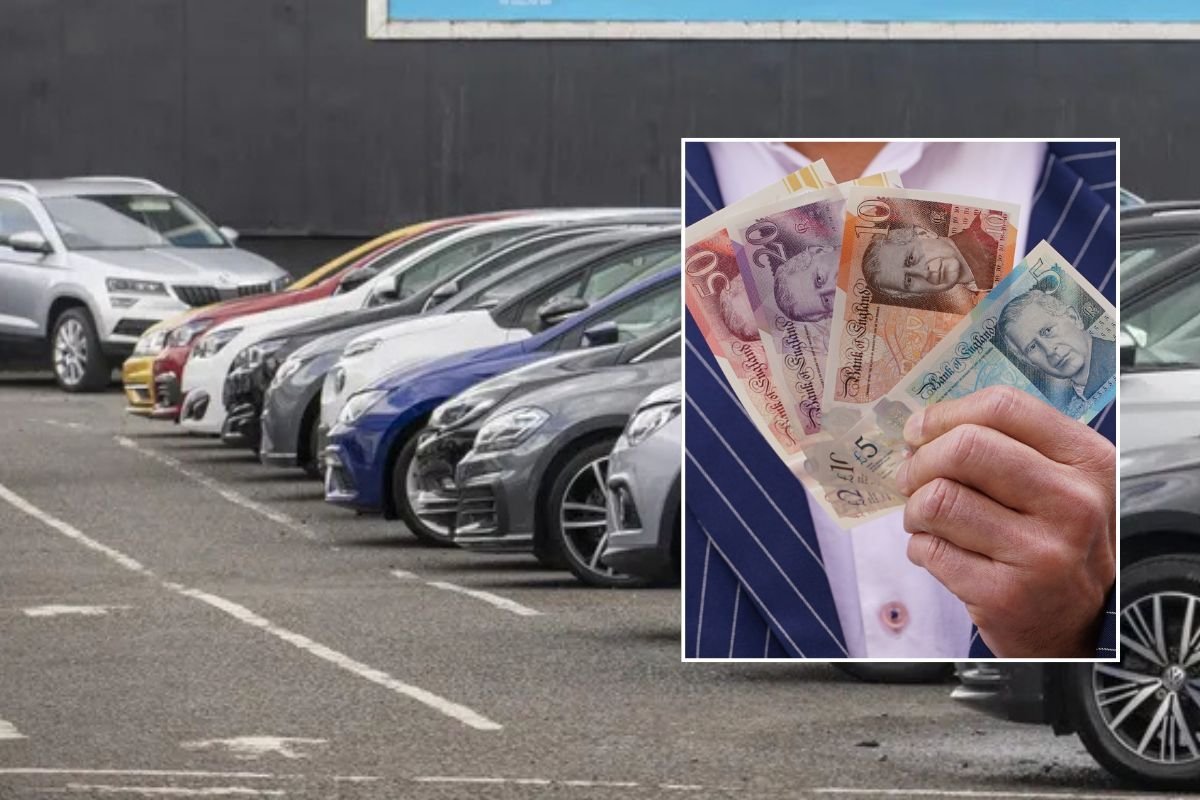 Car dealership and a man holding cash