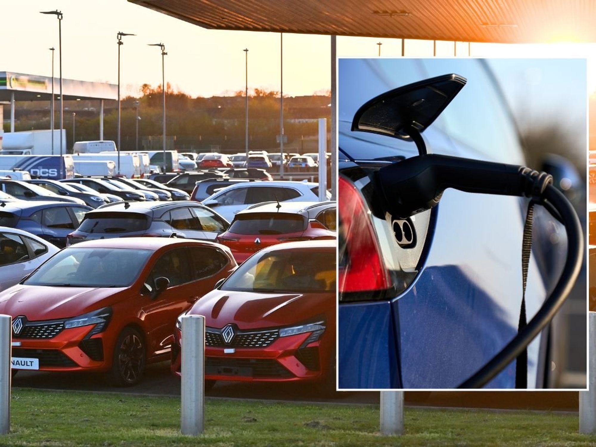 Car dealership and an electric car charger