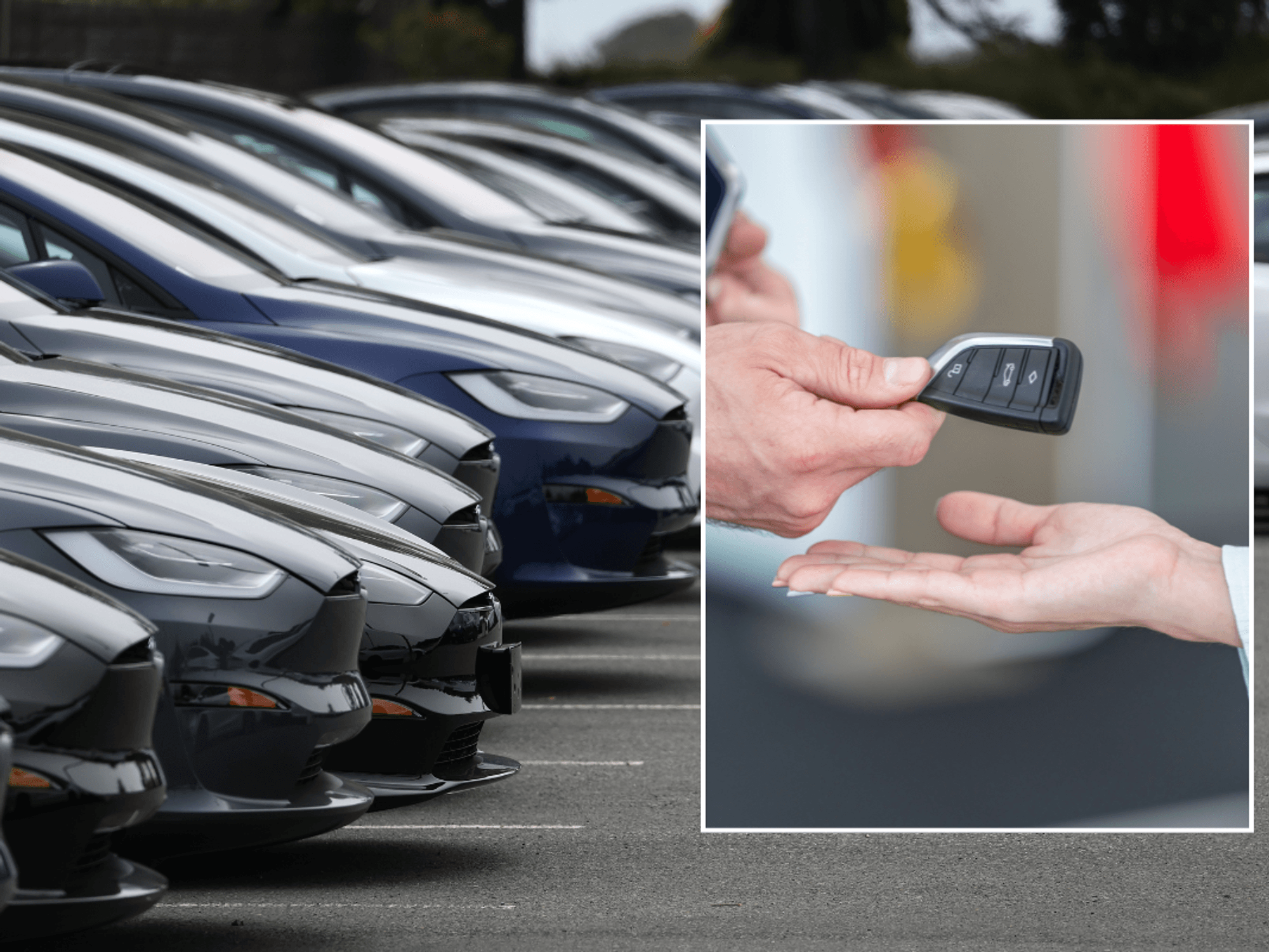 Car dealership and car keys being handed over