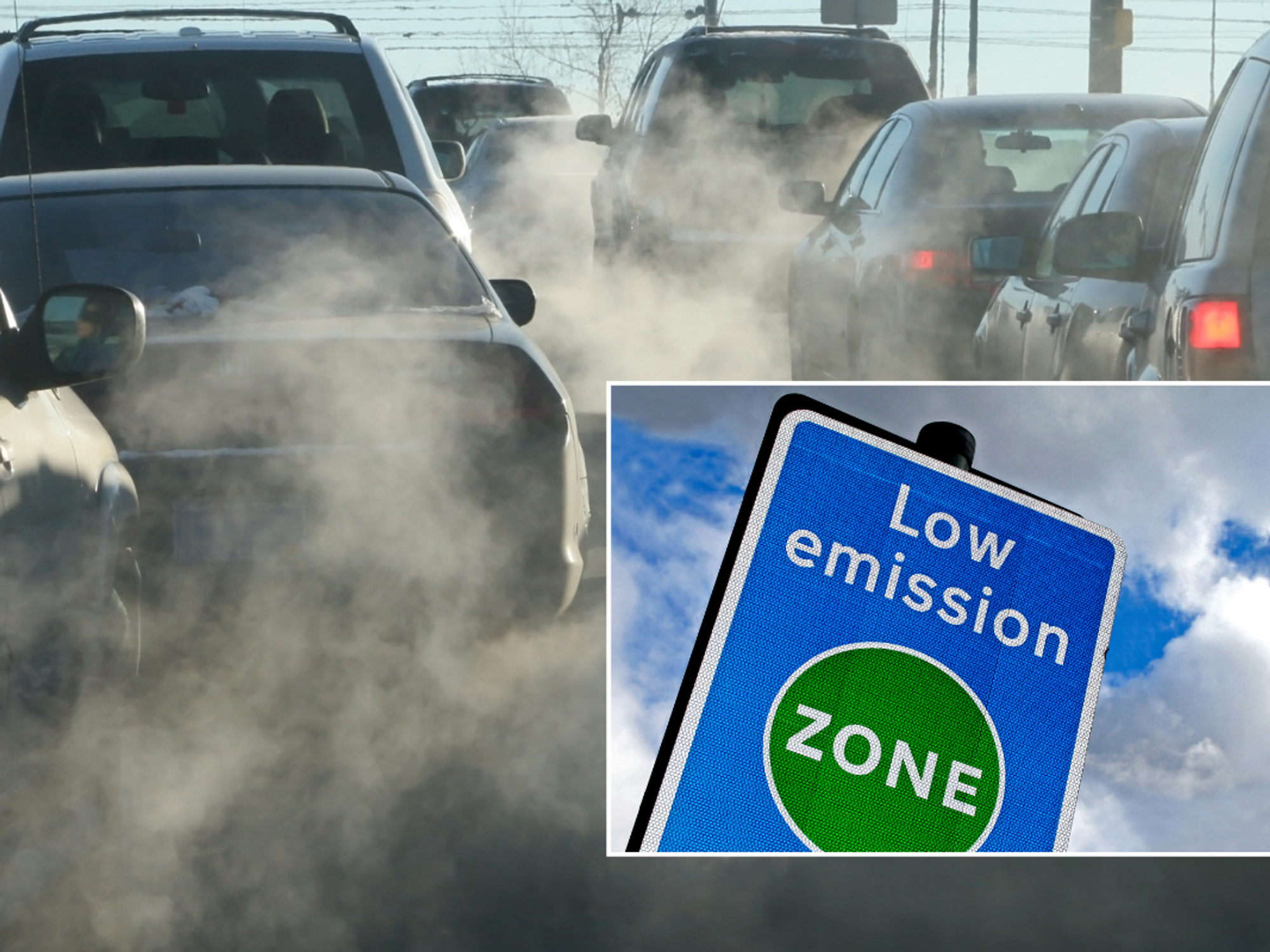 Car emissions and a LEZ sign
