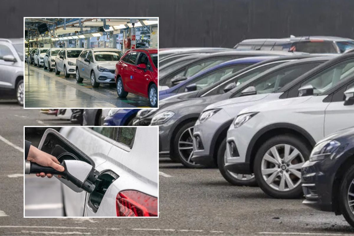 Car factory, electric car charger and a car sales forecourt
