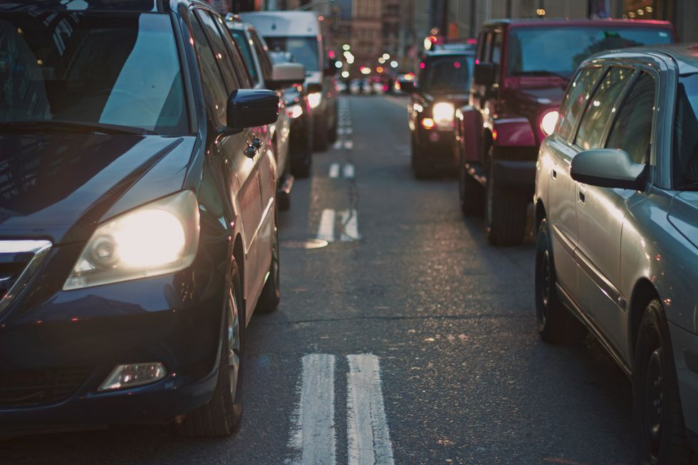 Car headlights in traffic