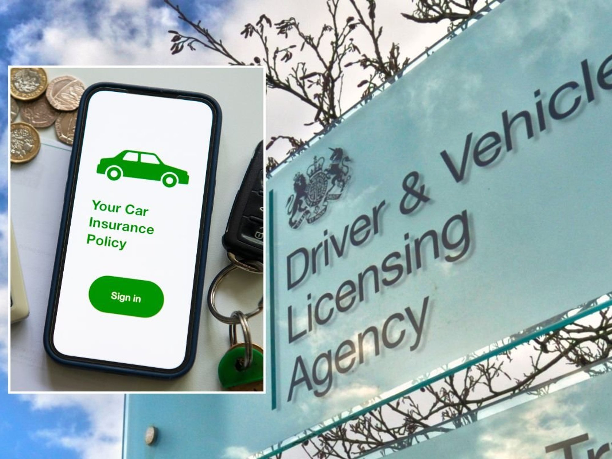Car insurance and a DVLA sign