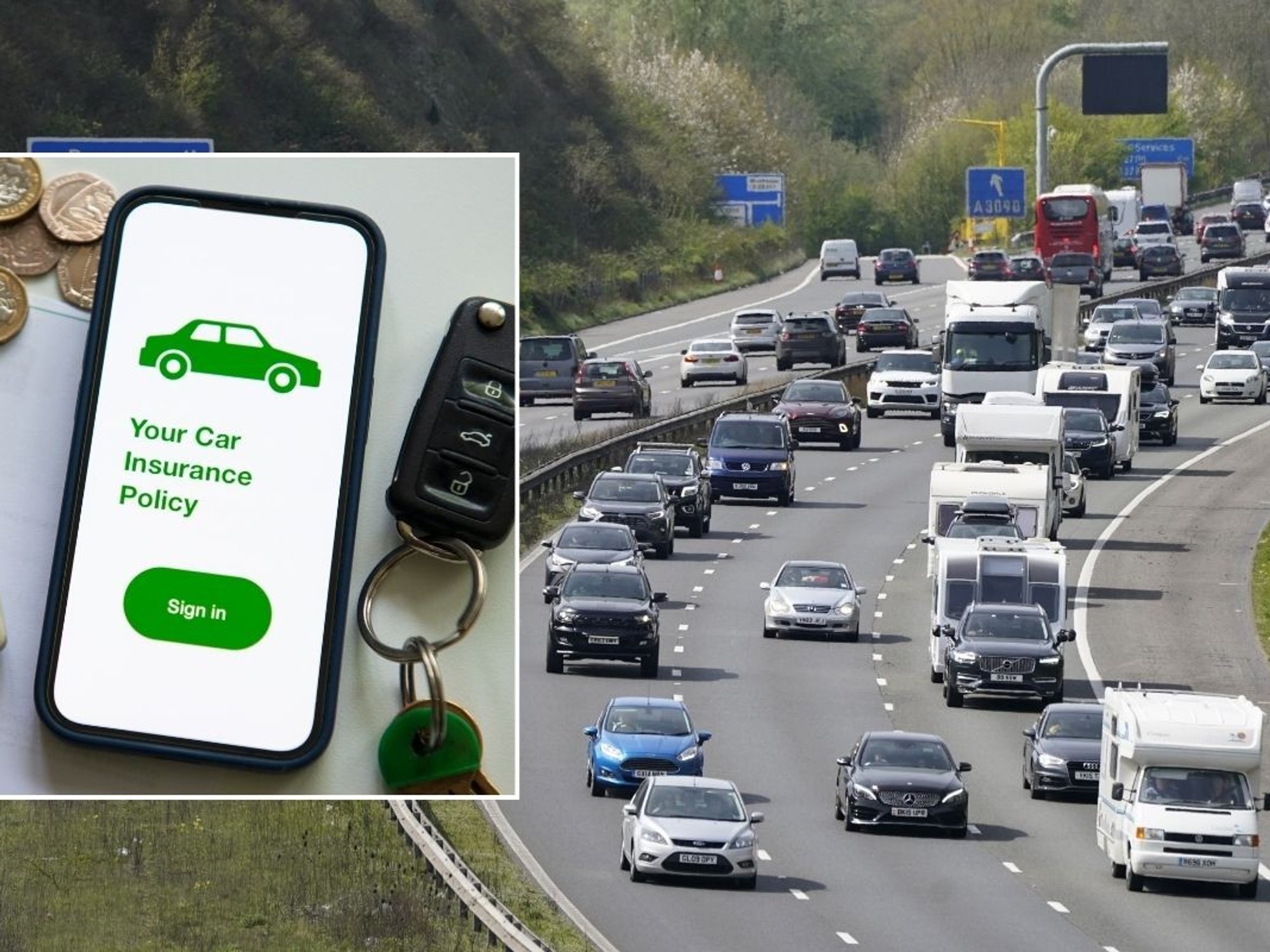Car insurance policy and a busy UK motorway