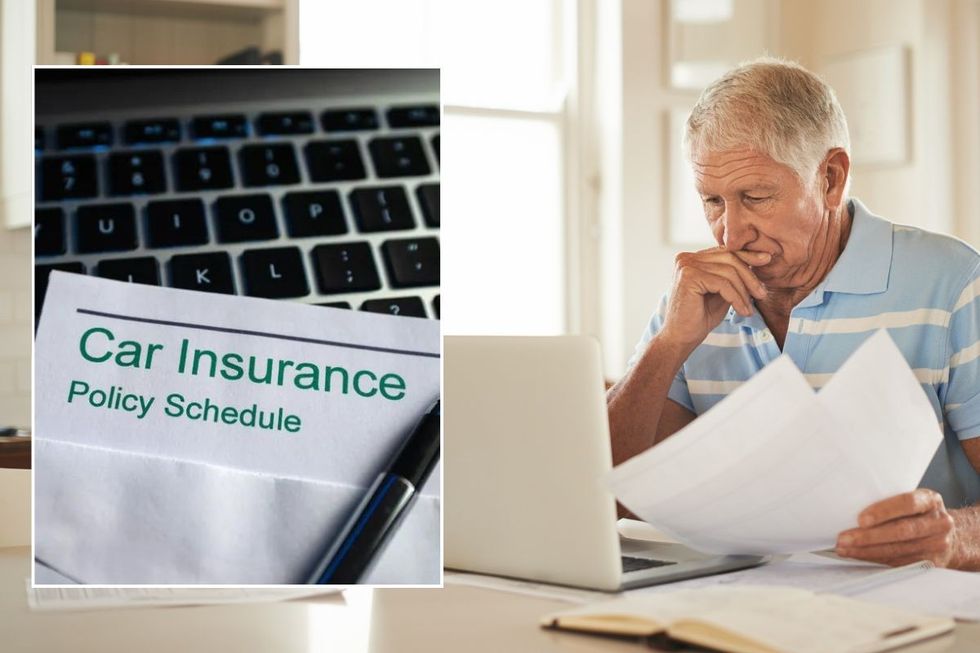 Car insurance policy and an old man looking concerned