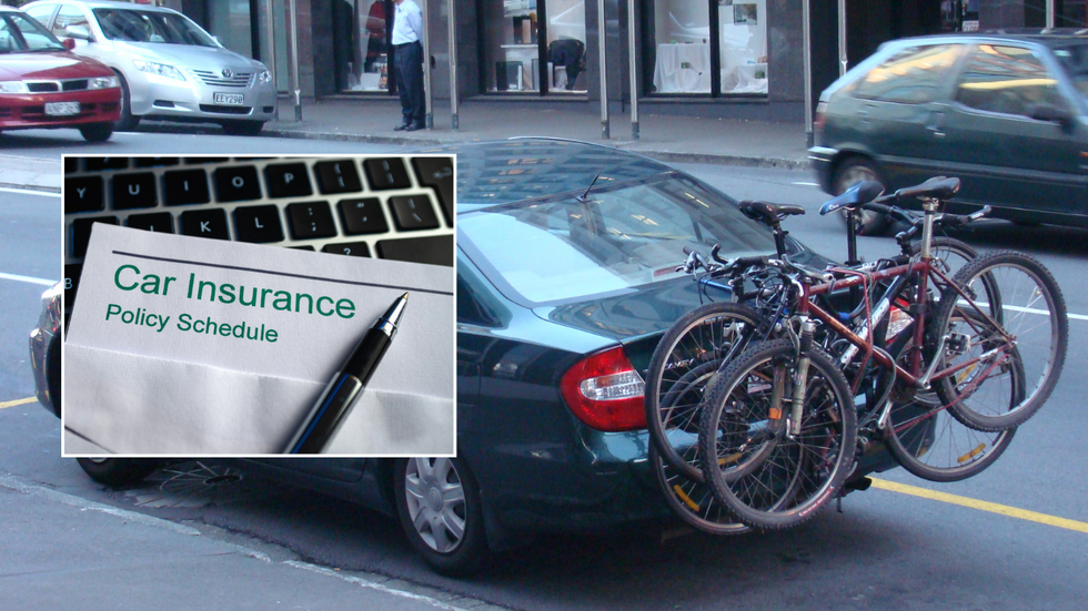 Car insurance policy and car with bike rack