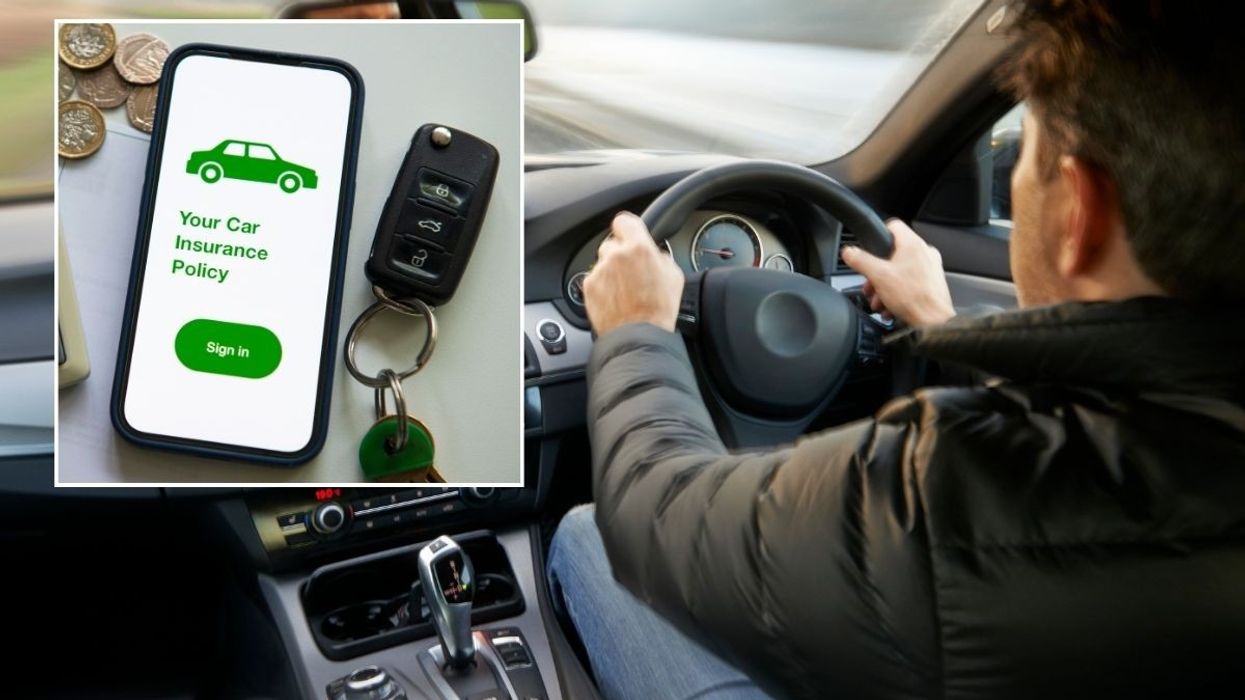 Car insurance policy and man driving a vehicle