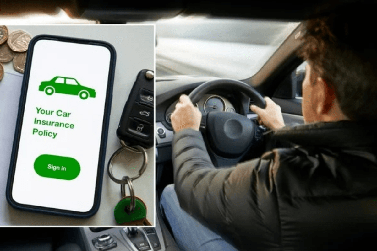 Car insurance policy and man driving a vehicle