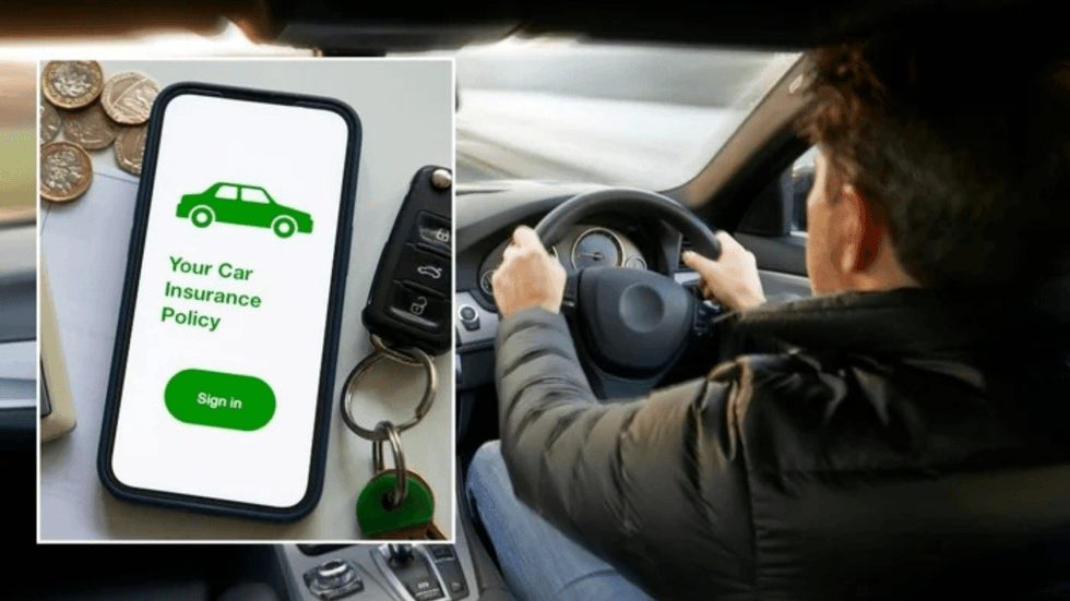 Car insurance policy and man driving a vehicle