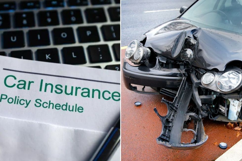Car insurance policy schedule and a crashed car