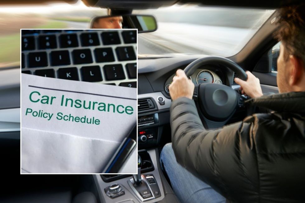 Car insurance policy schedule and a man driving a car