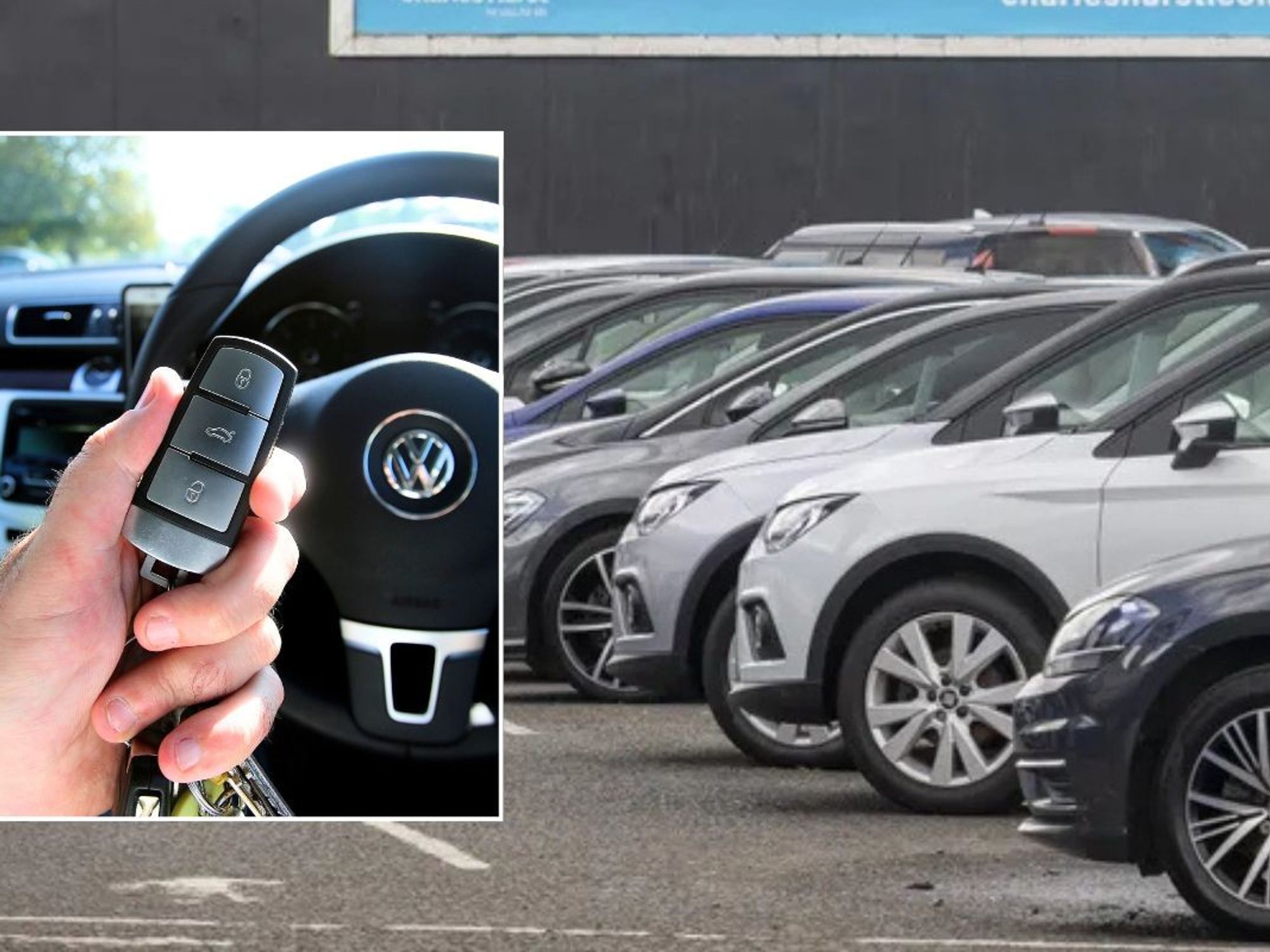 Car keys and a car sales forecourt