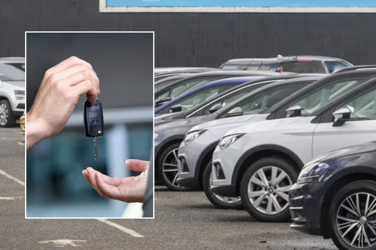 Car keys and a car sales forecourt