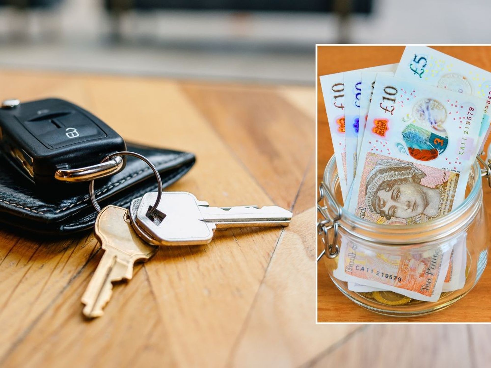 Car keys and a jar of money