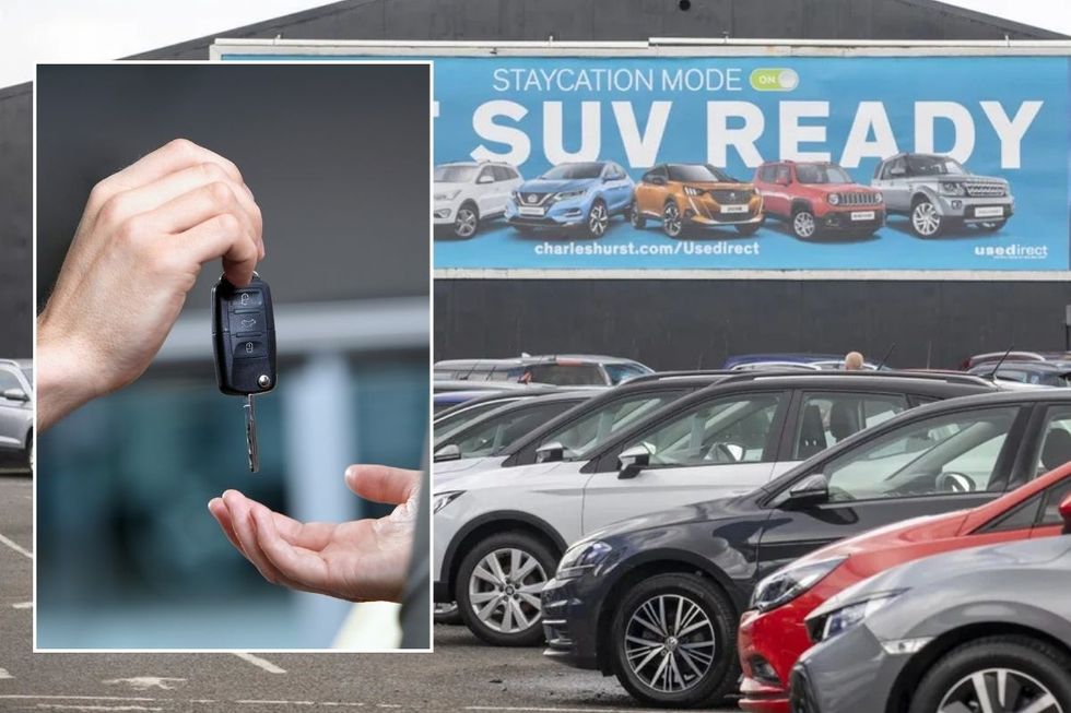 Car keys and a used car sales forecourt