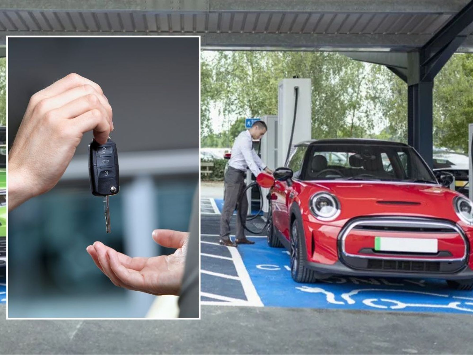 Car keys and an electric car charging