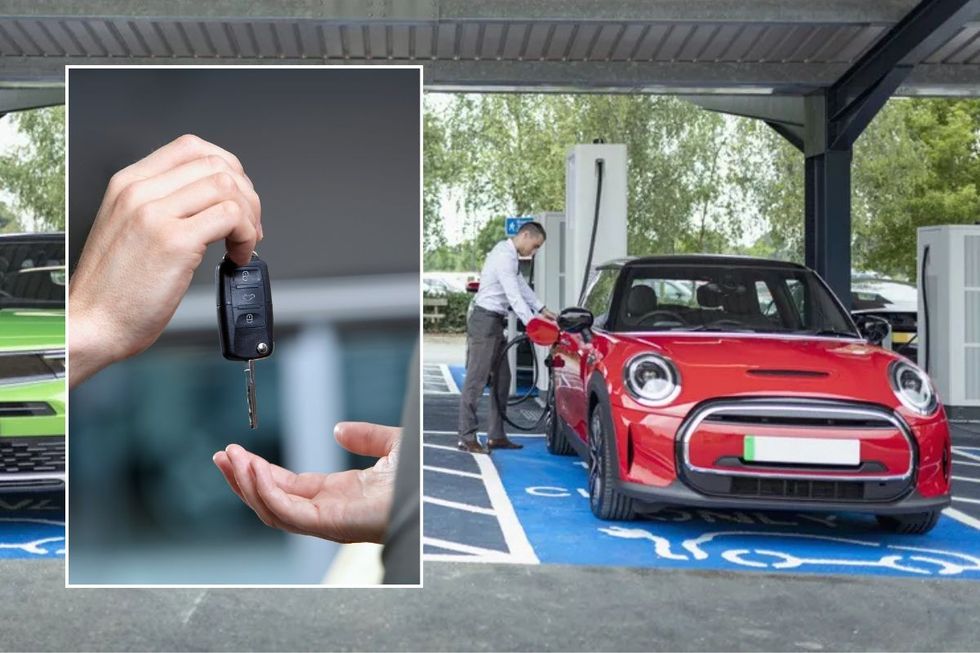 Car keys and an electric car charging