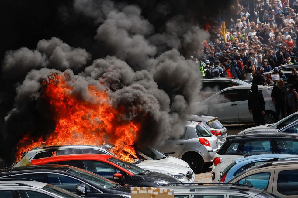 Car on fire in Nantes, France