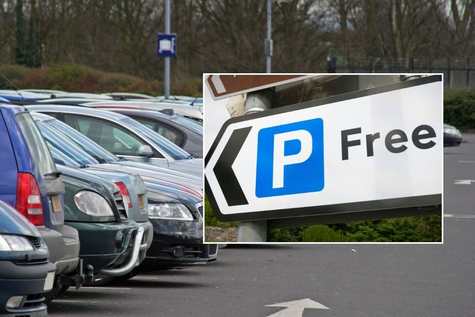 Car park and a free parking sign