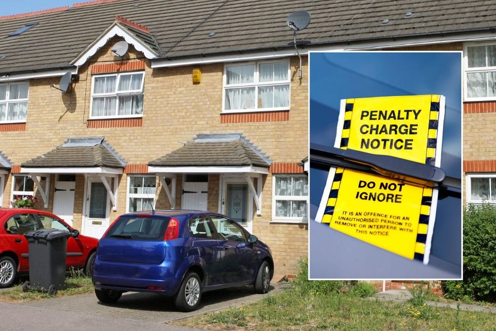 Car parked on a driveway and a parking fine