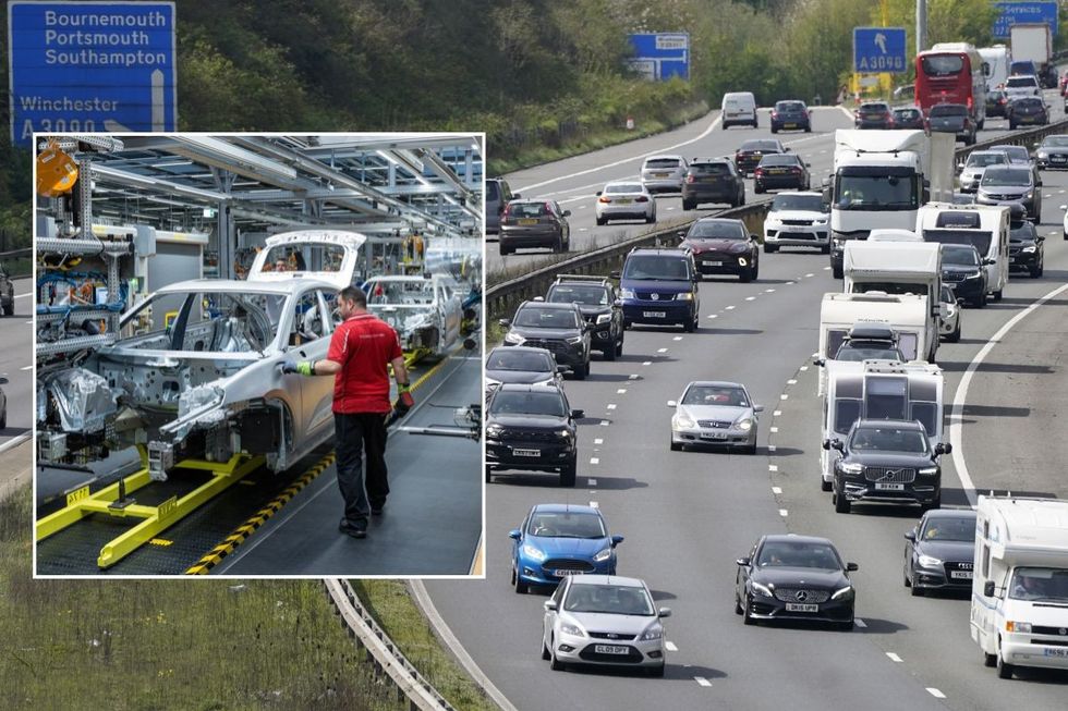 Car production and a busy road
