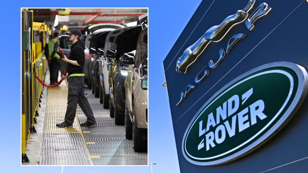 Car production at JLR and a Jaguar Land Rover sign