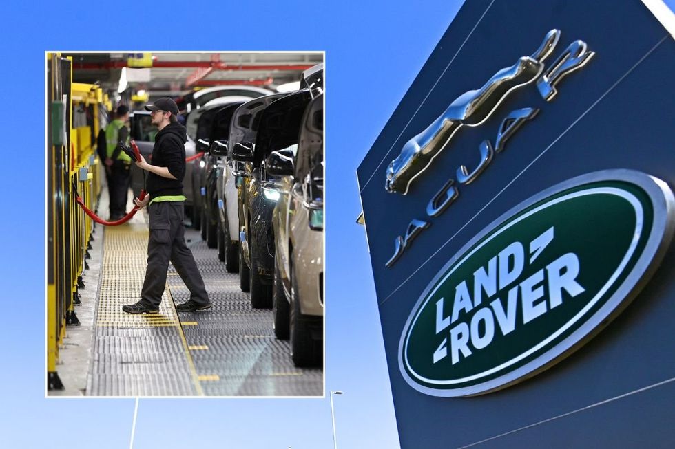 Car production at JLR and a Jaguar Land Rover sign