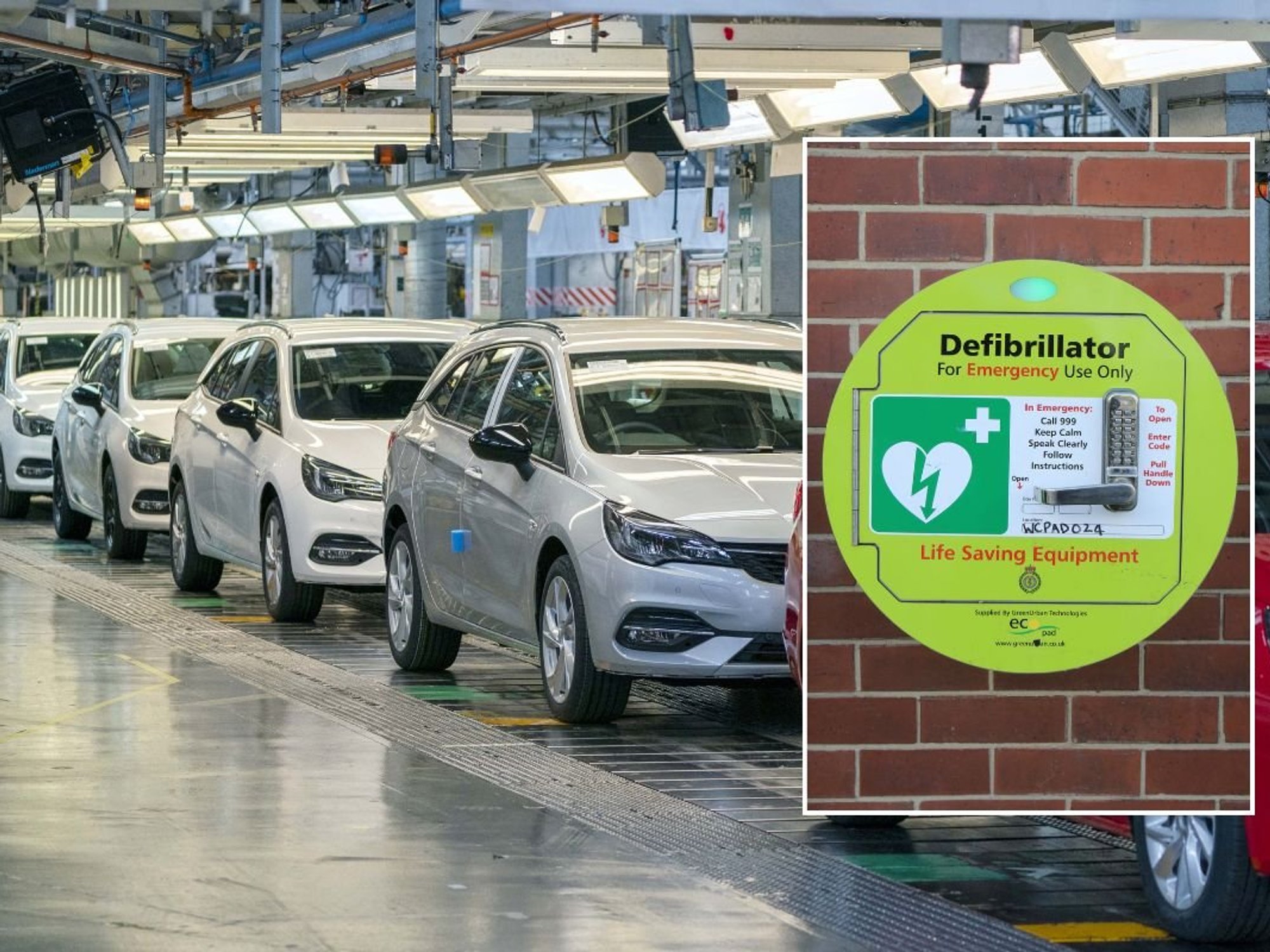 Car production factory and a defibrillator
