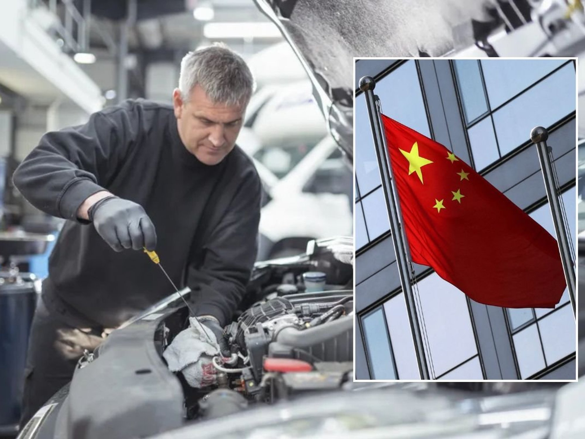Car repair and Chinese flag