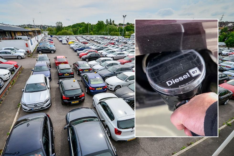 Car sales forecourt and a diesel pump