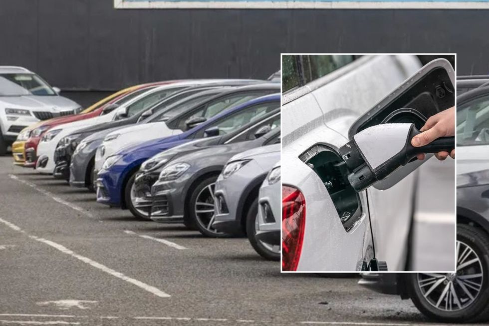 Car sales forecourt and an electric vehicle charger