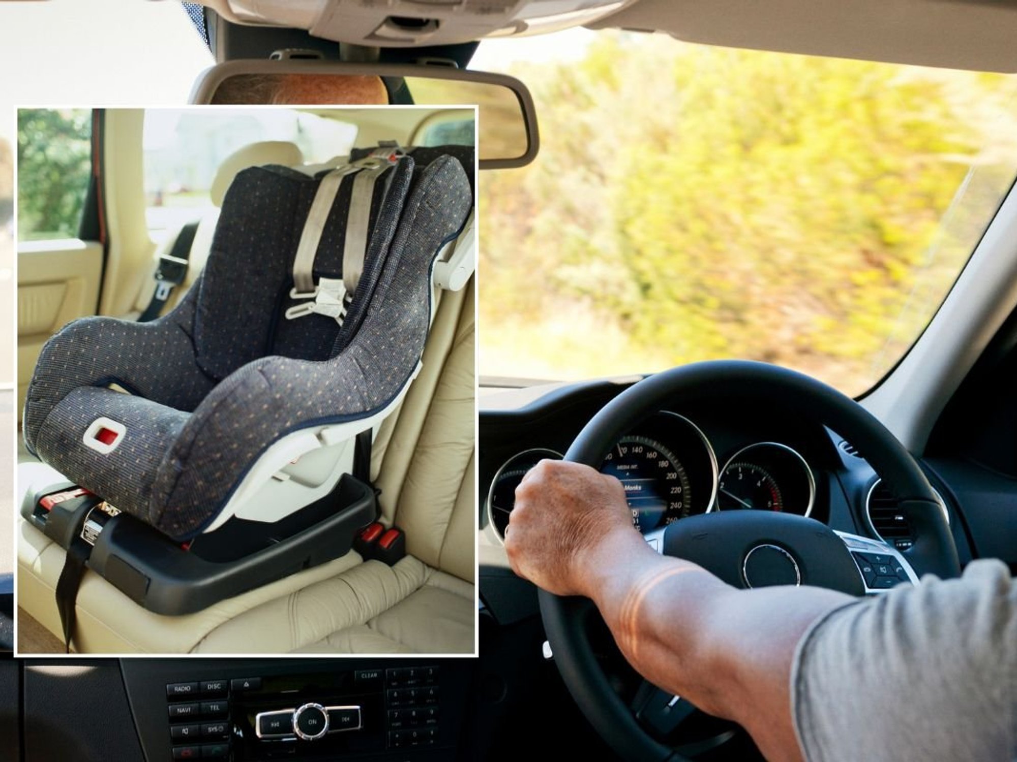 Car seat and a man driving