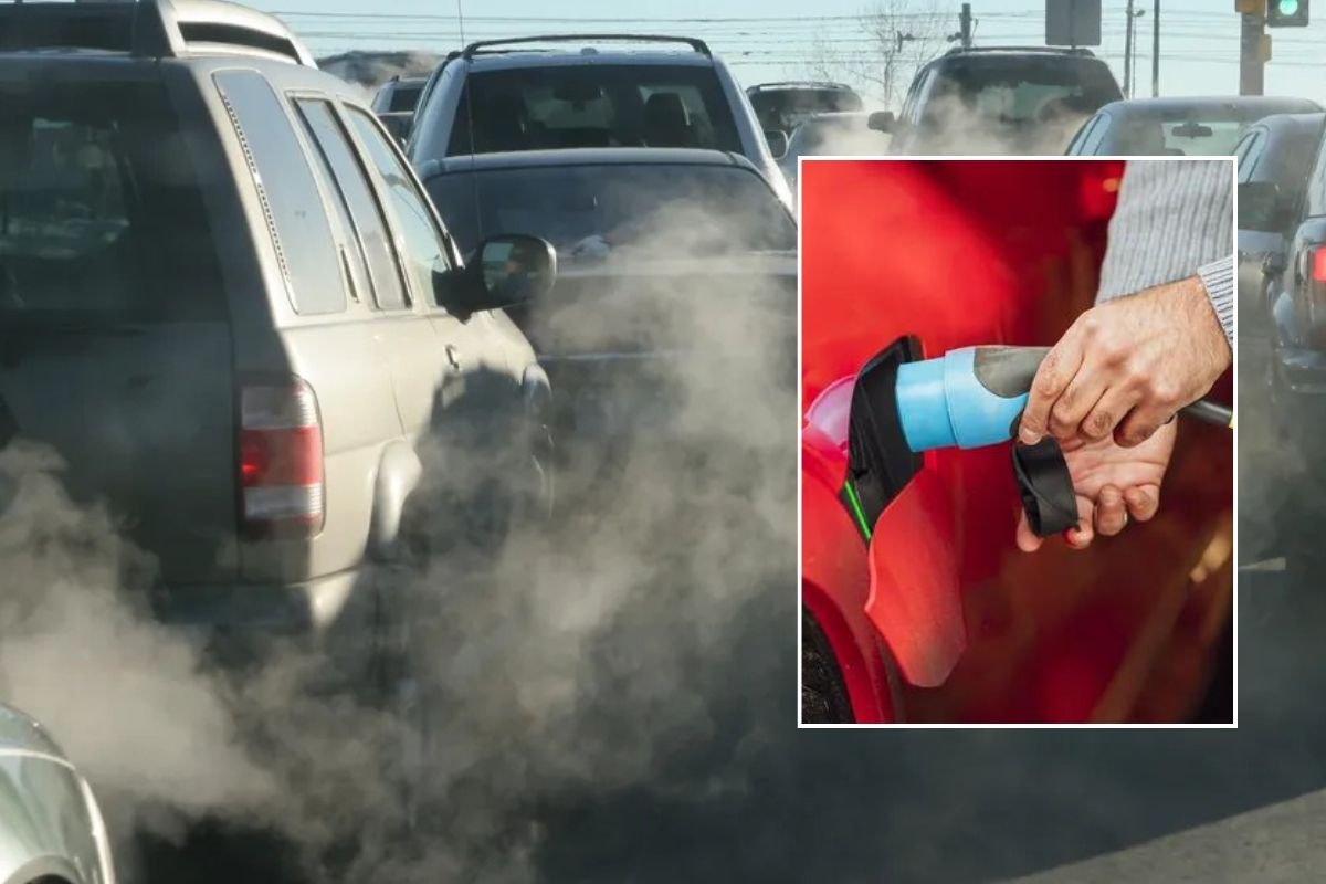 Car smoke and an electric car charging