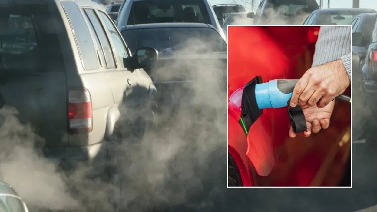 Car smoke and an electric car charging