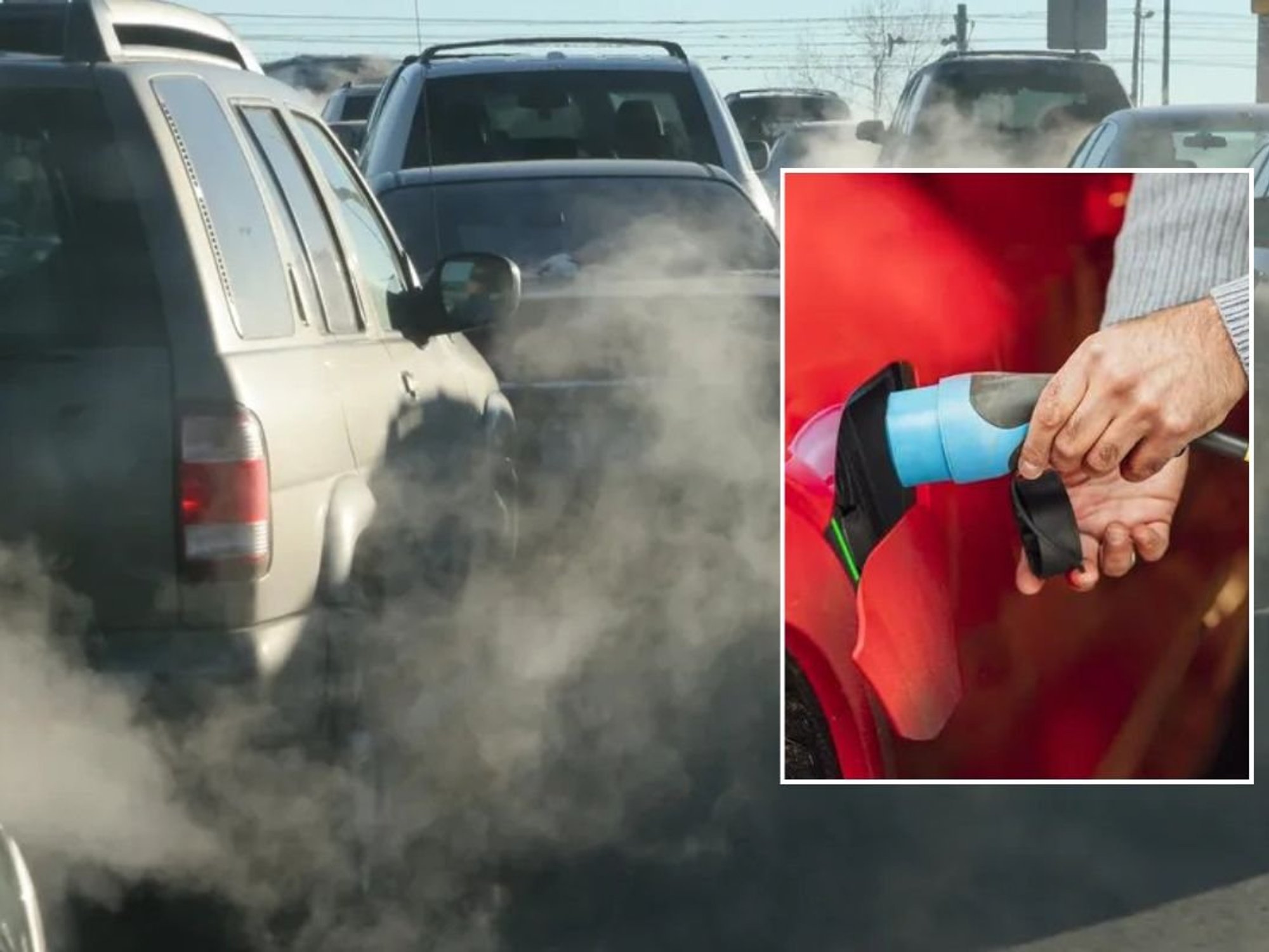 Car smoke and an electric car charging