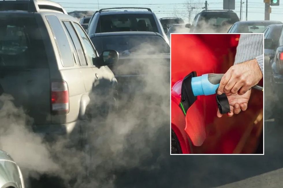 Car smoke and an electric car charging