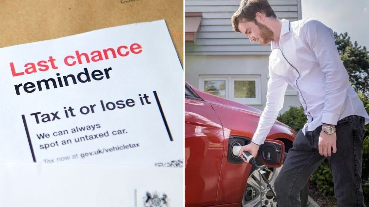 Car tax notice and a man charging an electric vehicle