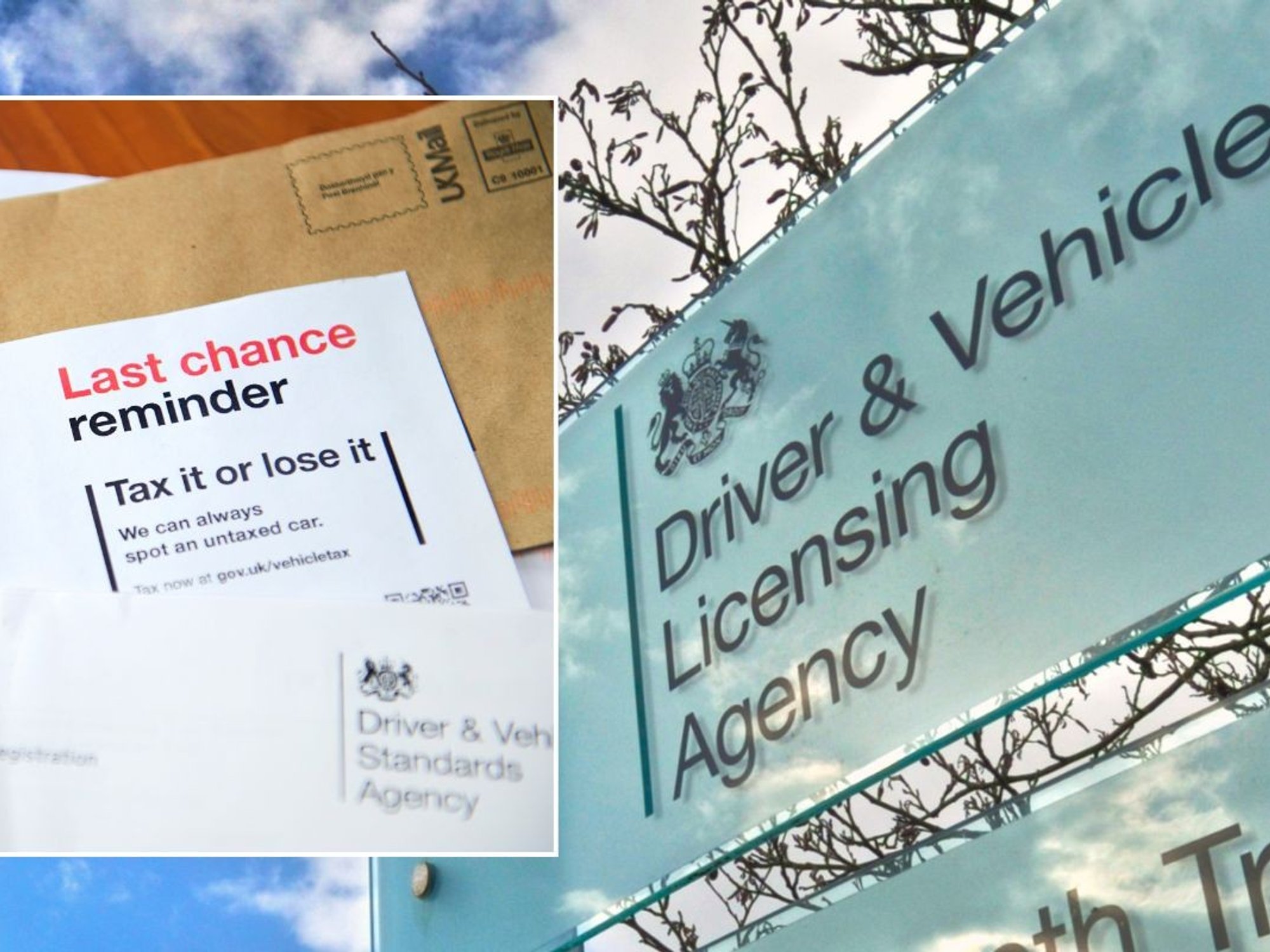 Car tax reminder and a DVLA sign
