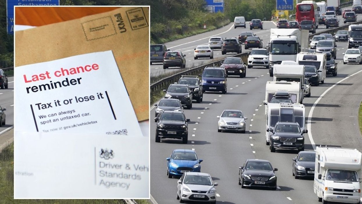 Car tax reminder letter and a busy UK motorway