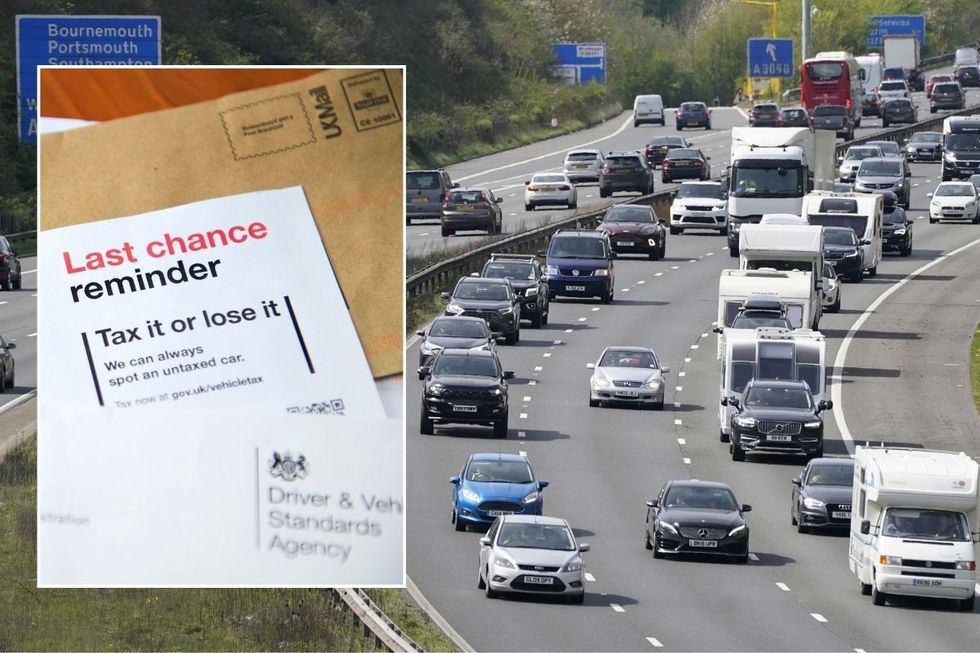 Car tax reminder letter and a busy UK motorway