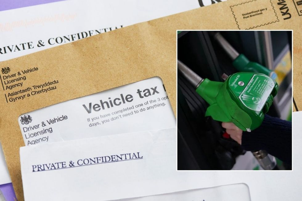 Car tax reminder letter and a fuel pump