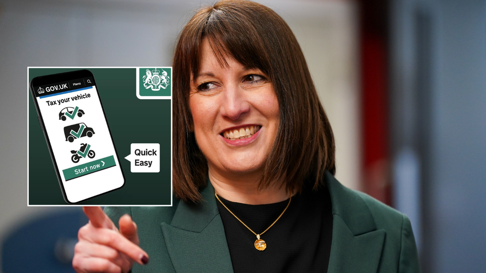 Car tax sign and Chancellor Rachel Reeves